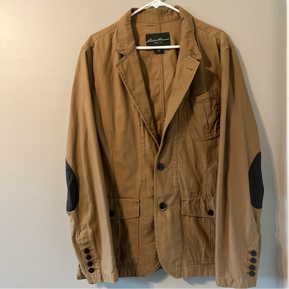 Eddie Bauer Large Men’s Cotton Leather Brown Jacket Elbow Patches Sport Coat